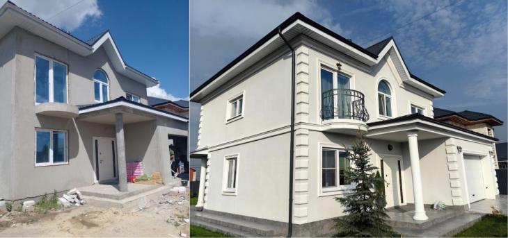 До и После декорирования дома фасадным декором из пенопласта